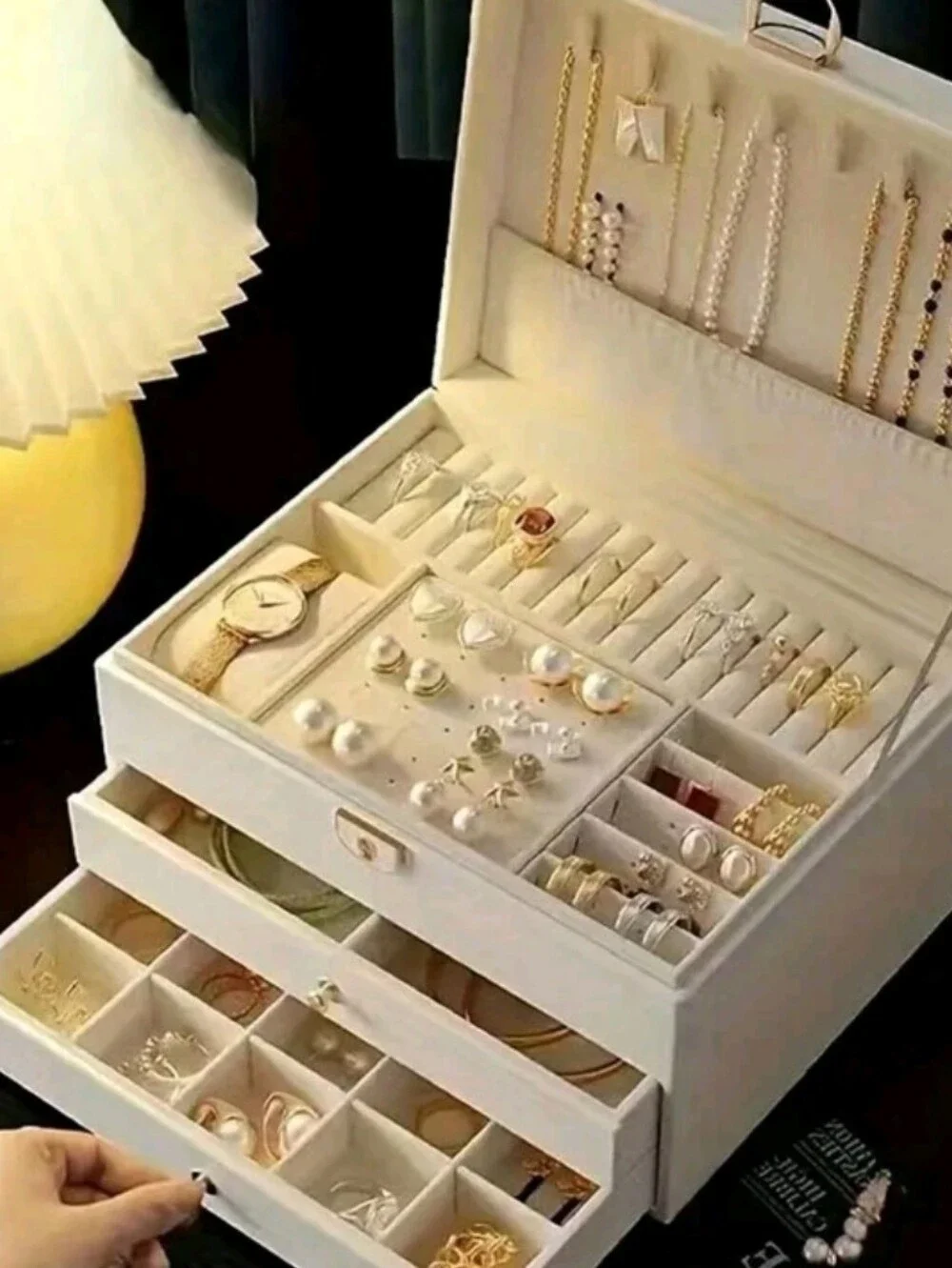 White Jewelry Organizer Box with Removable Trays